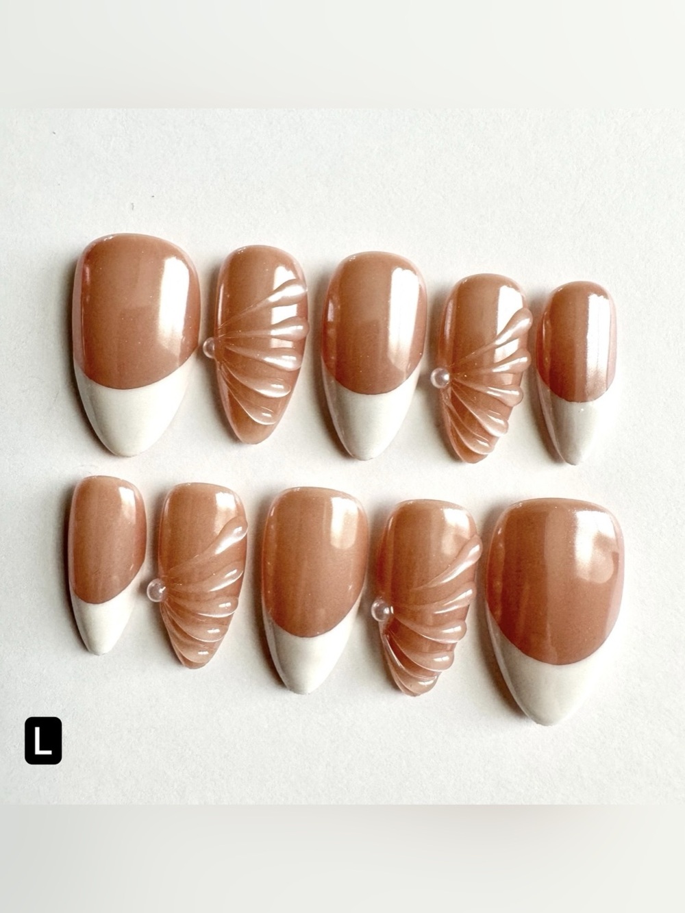 Nude & White Pearl Accent Press-On Nails